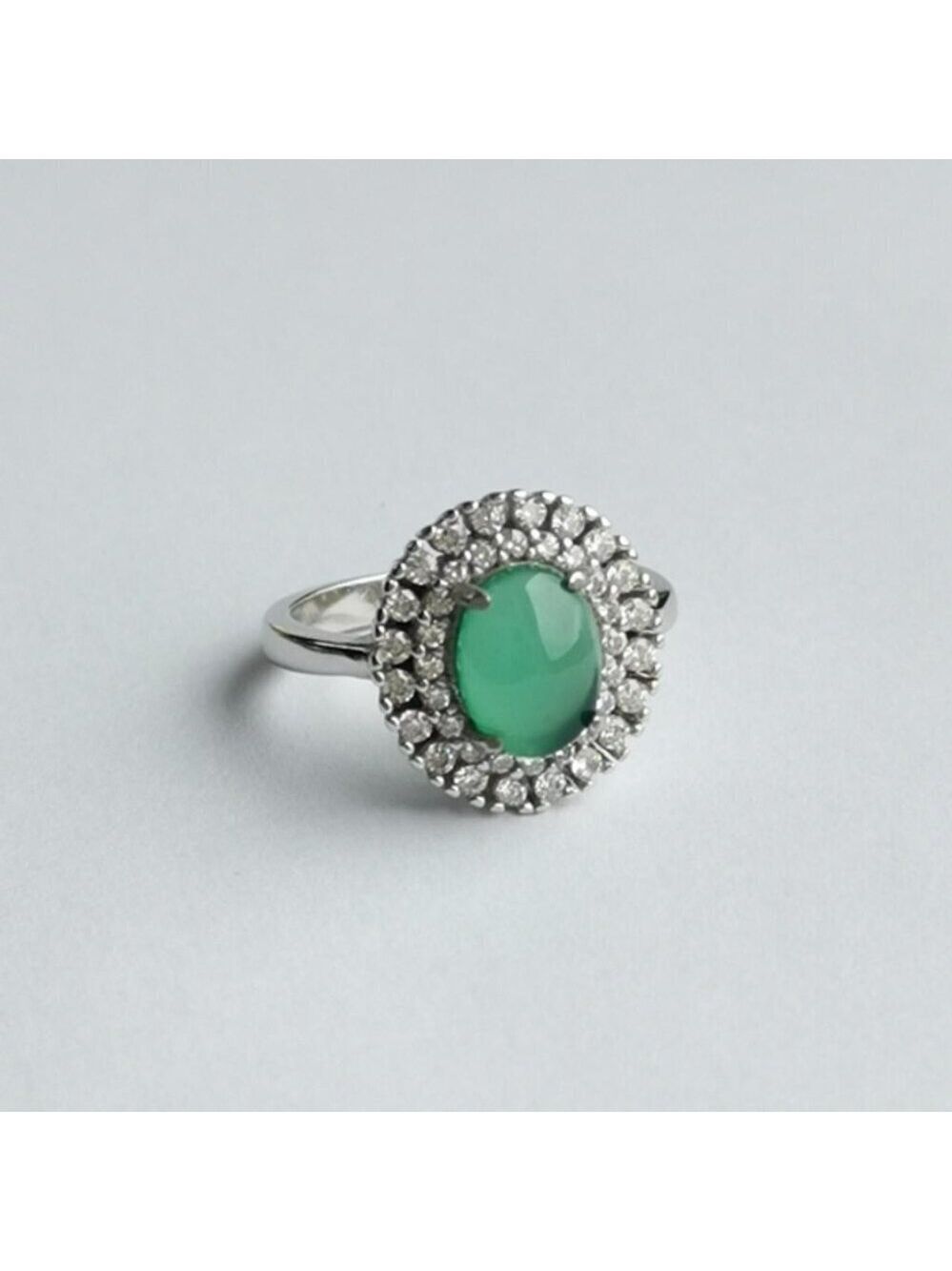 Green Chalcedony CZ Halo ring sterling silver size 6